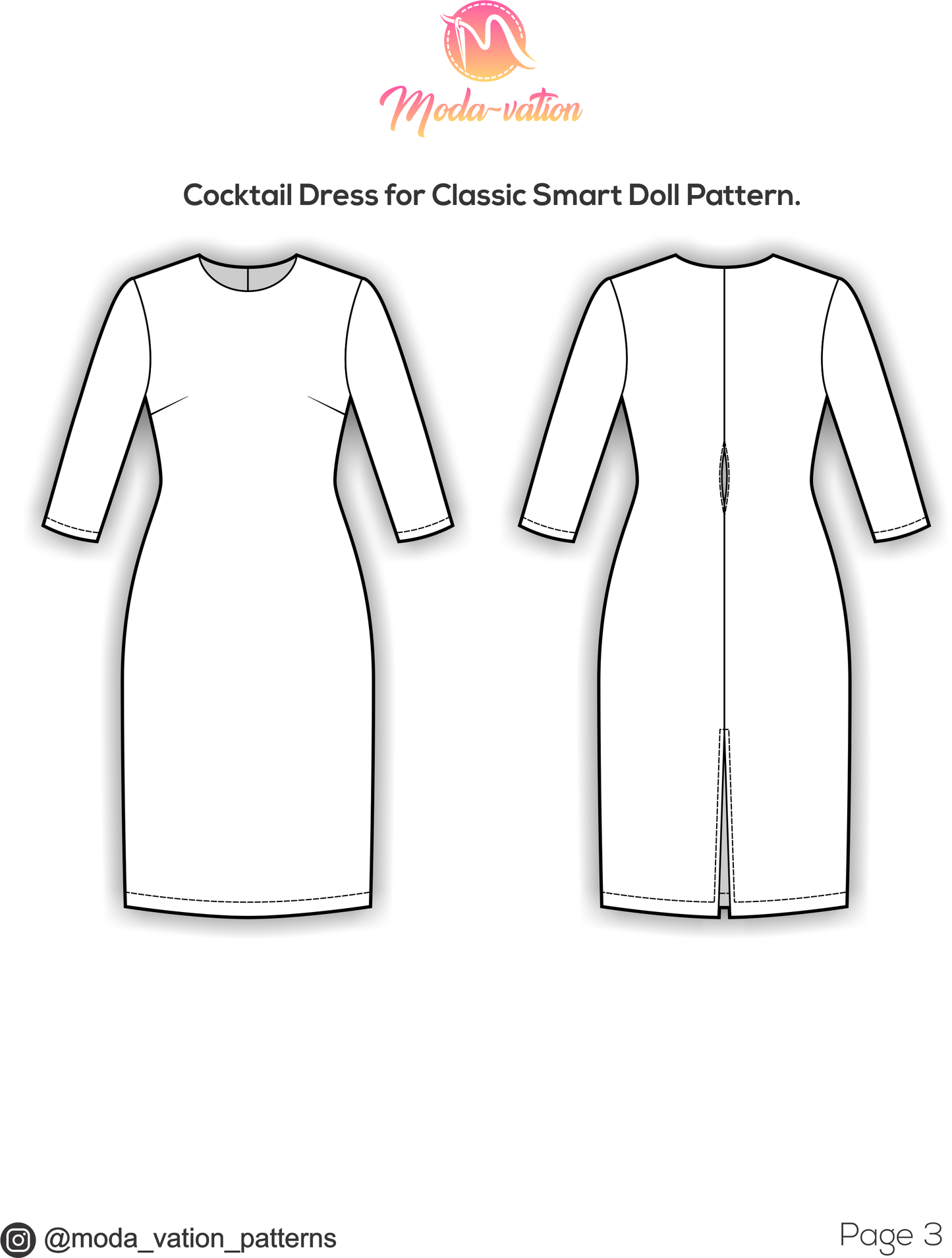 Smart Doll Cocktail Dress. Smart Doll Classic Pattern for three busts large, medium, and default. Doll clothes patterns PDF.