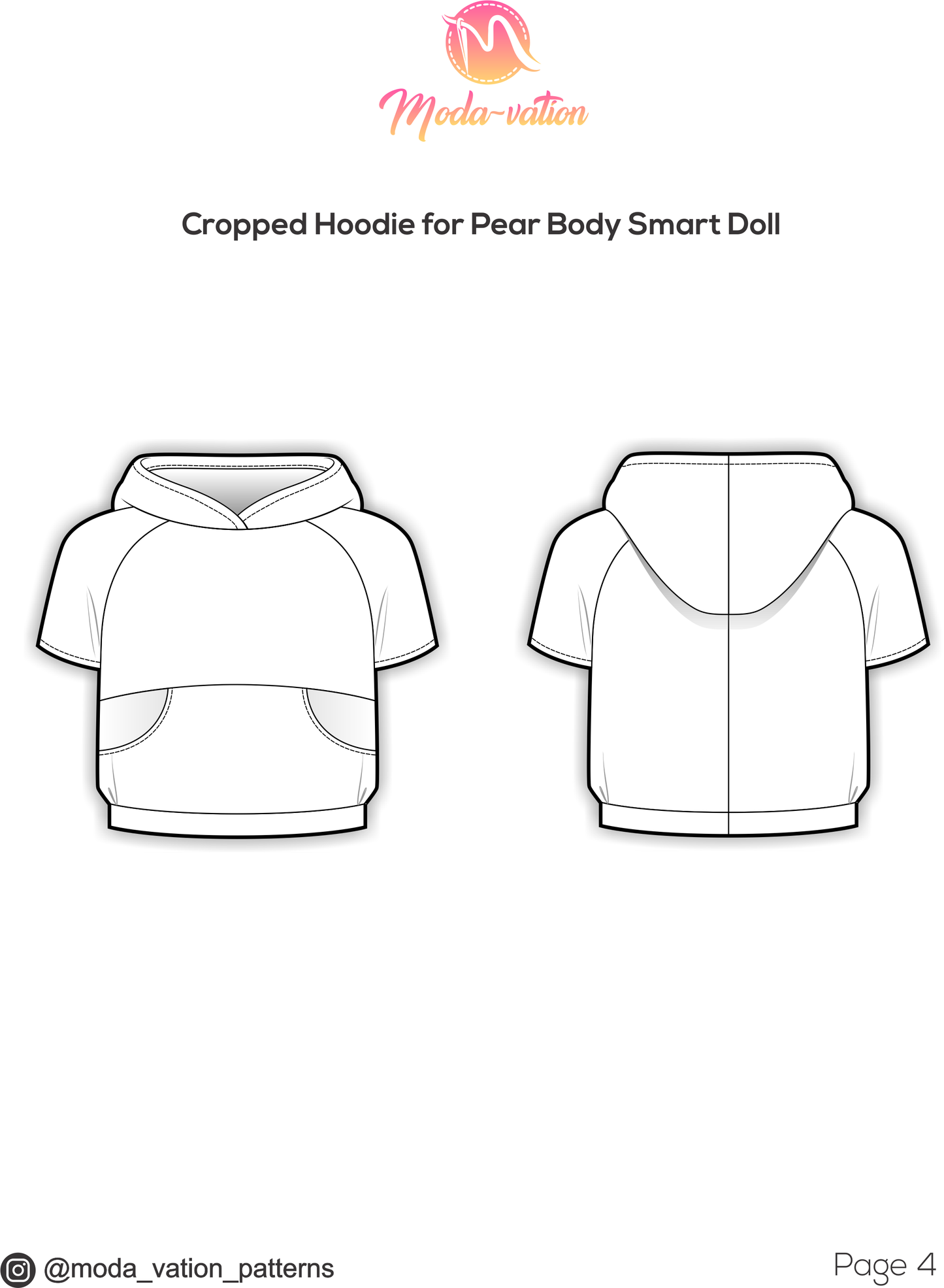 Cropped Hoodie for Smart Doll Pear Body PATTERN. PDF file.