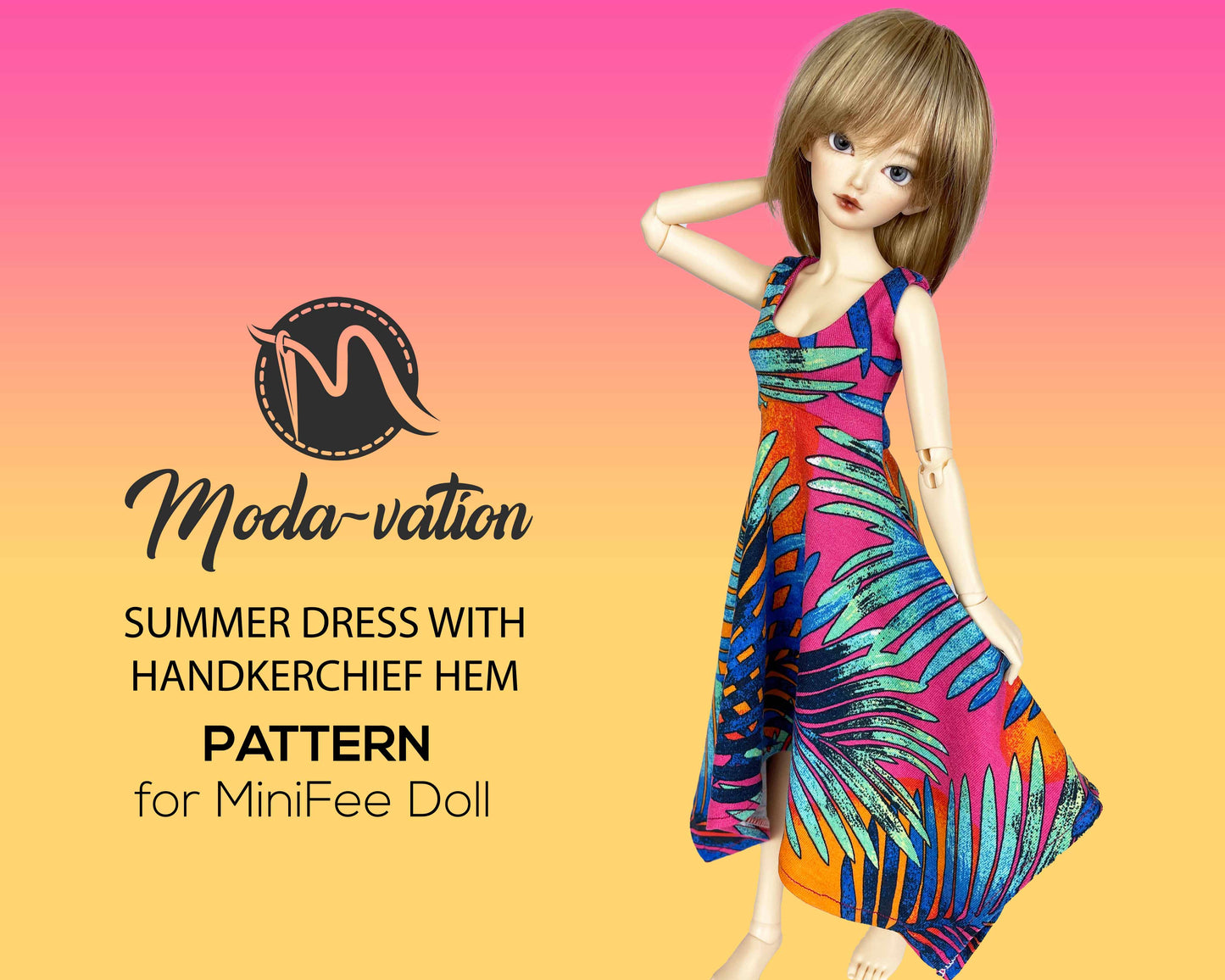 Sewing pattern MiniFee summer dress. Doll clothes patterns pdf, Fits Fashion dolls 16" and Ellowyne Wild.