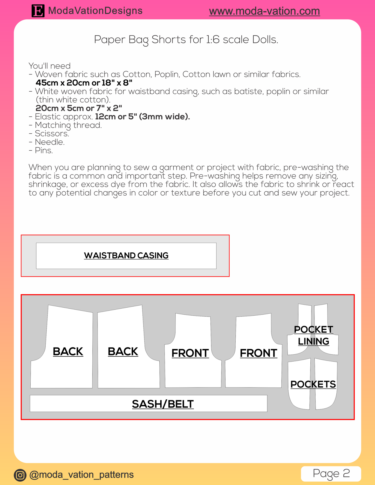 Paper Bag Shorts Sewing Pattern for Integrity Toys, Poppy Parker, Blythe, Jacoosun, Hminor, and other 1/6 scale dolls. Step-by-step tutorial