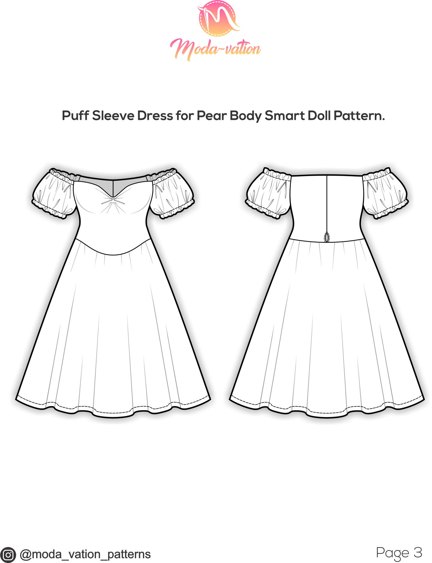PDF Pattern: Puff Sleeve Dress for Pear Body Smart Doll | Easy Sewing Project