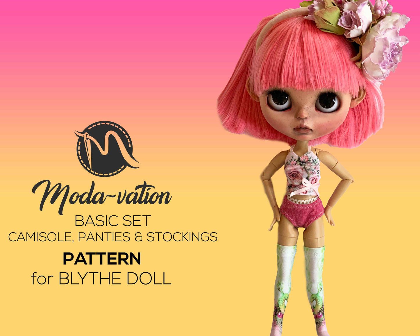 Blythe Pattern basic set .Camisole, Panties and Stockings. Doll clothes patterns pdf. Fit stock body, Azone Pure neemo, Obitsu 24