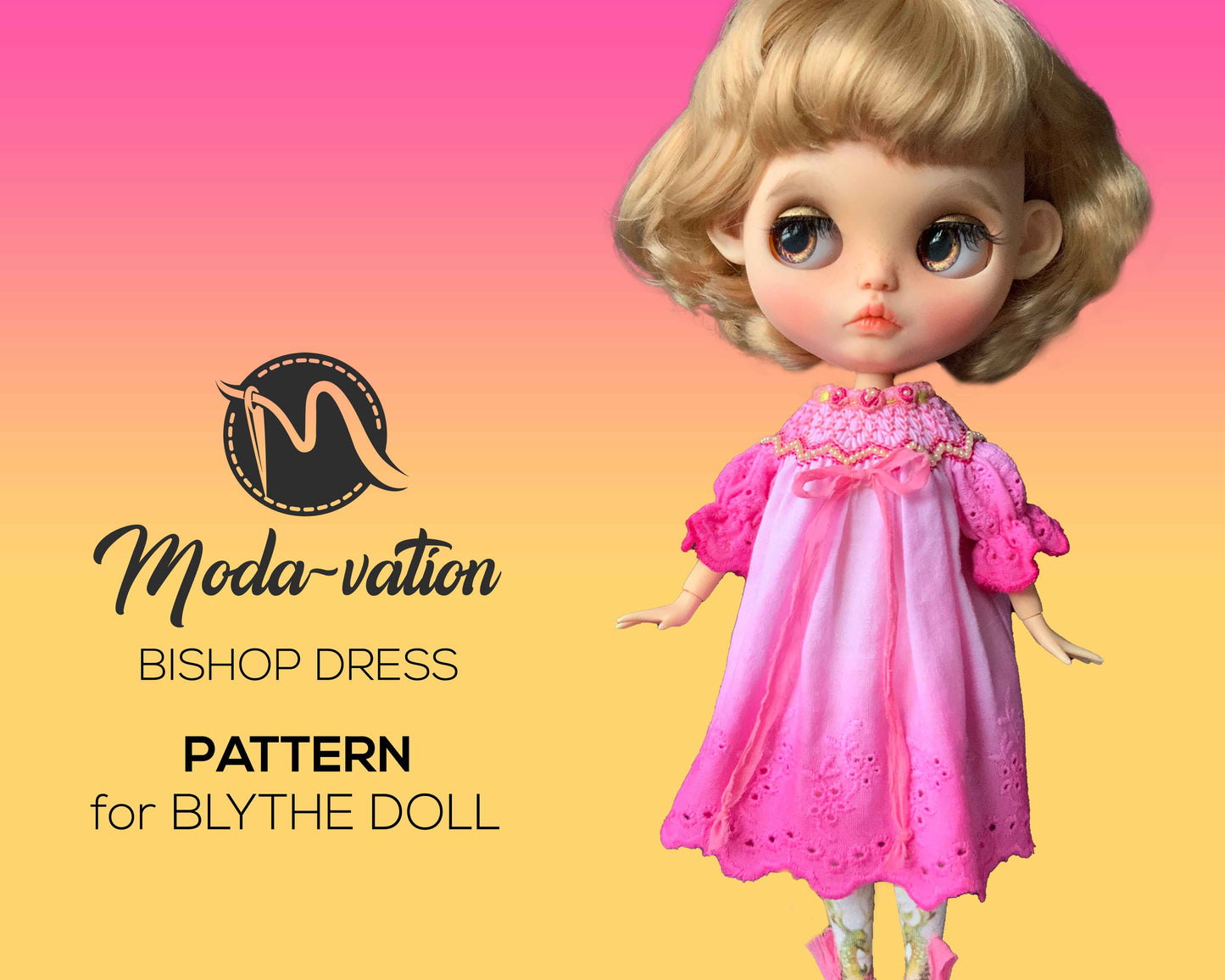 Blythe Pattern in English language. Pattern ONLY. Bishop dress for doll Blythe, Obitsu 24 and similar sizes. Doll clothes patterns pdf