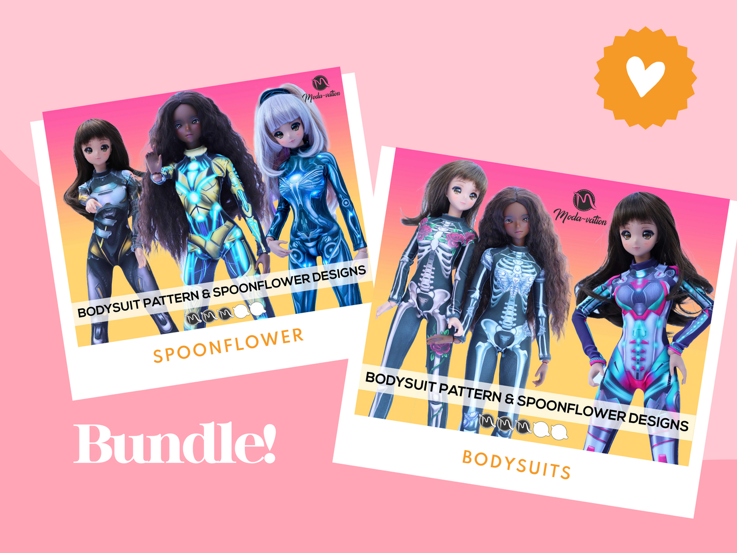 Bungle. Bodysuit sewing pattern for Smart Doll and 6 designs for Spoonflower fabric.