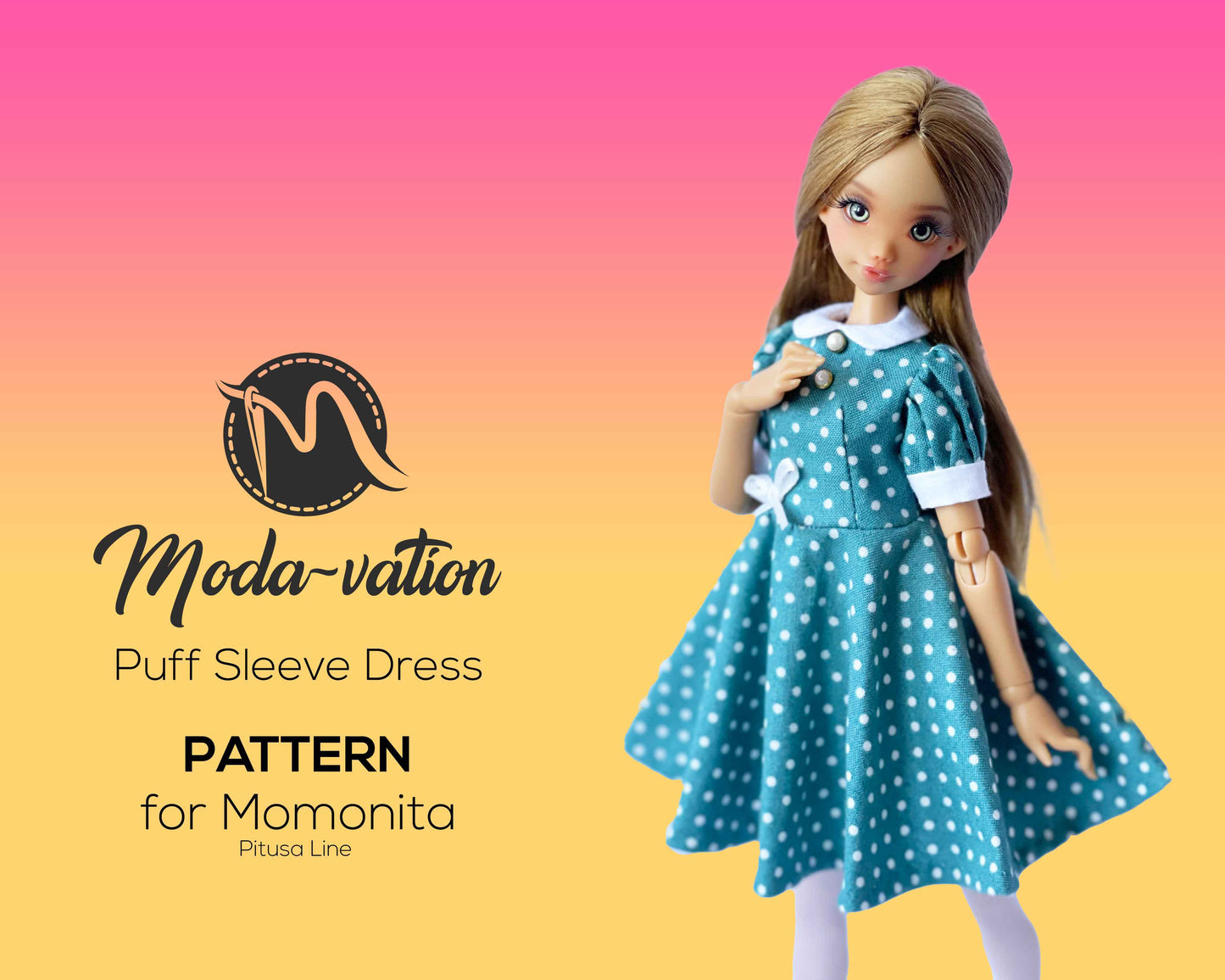 Dress sewing pattern for Momonita Doll (27cm).