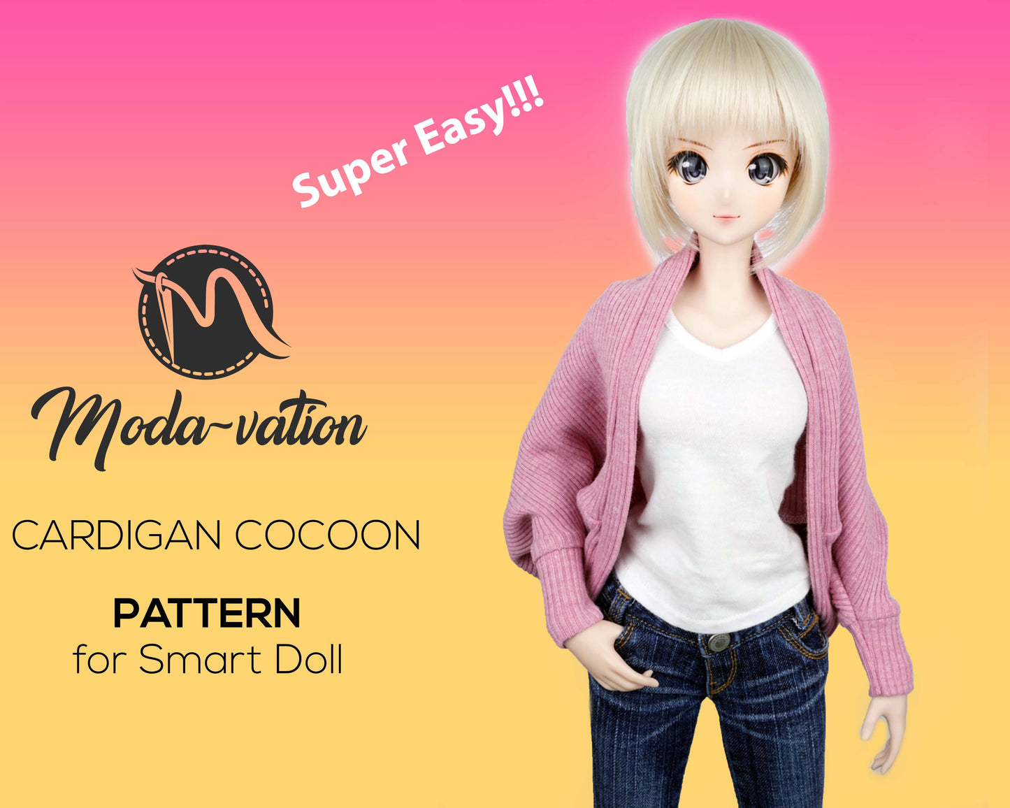 Smart Doll Clothes. CARDIGAN Pattern for Smart doll, Digital Download, Super easy sewing pattern. Doll clothes patterns pdf