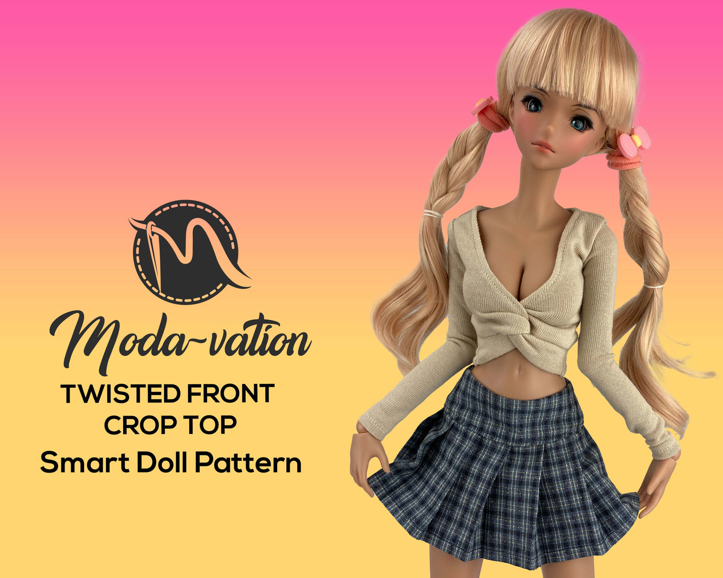 Smart Doll PATTERN twisted front crop top. Step by Step tutorial. Doll clothes patterns pdf. Smart Doll Clothes