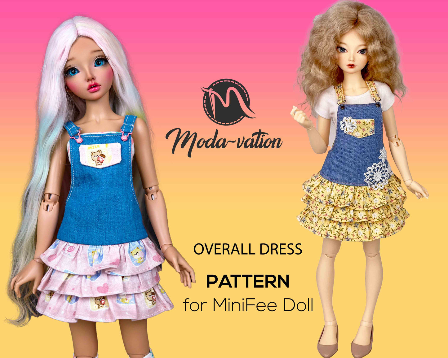 MiniFee Doll Overall/dungaree/skirtall PATTERN. Sewing Pattern for MSD size. Printable Pattern. Doll clothes patterns pdf