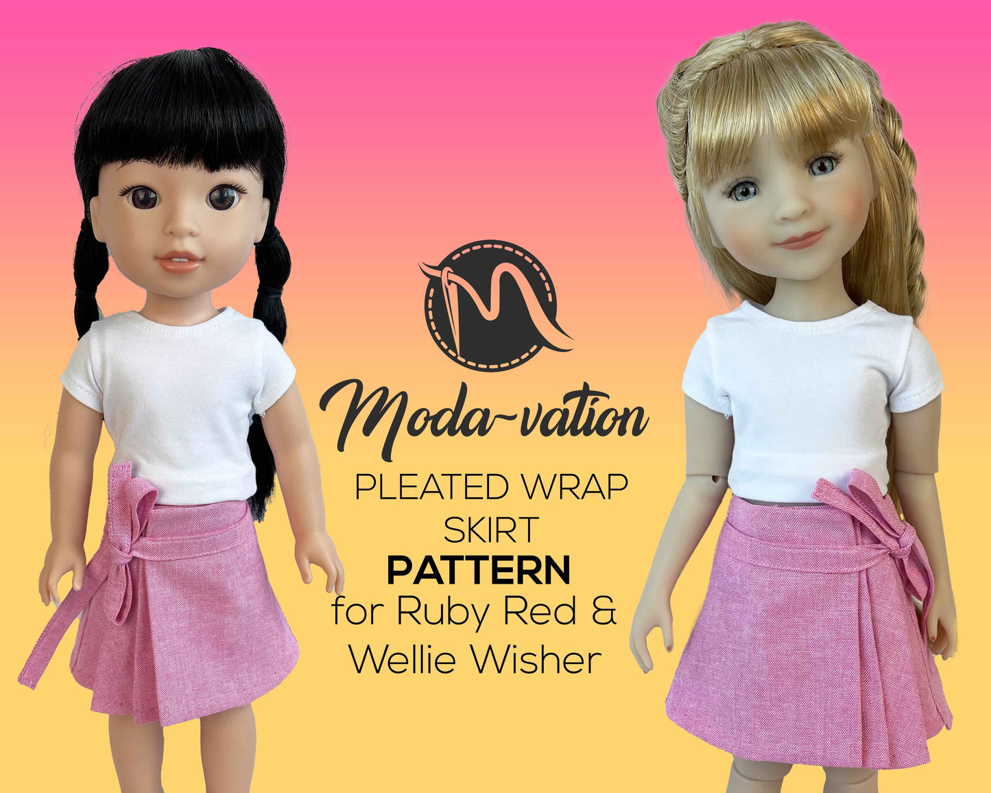 Pleated Wrap Skirt Pattern for Ruby Red FF and Wellie Wisher. Sewing pattern PDF.