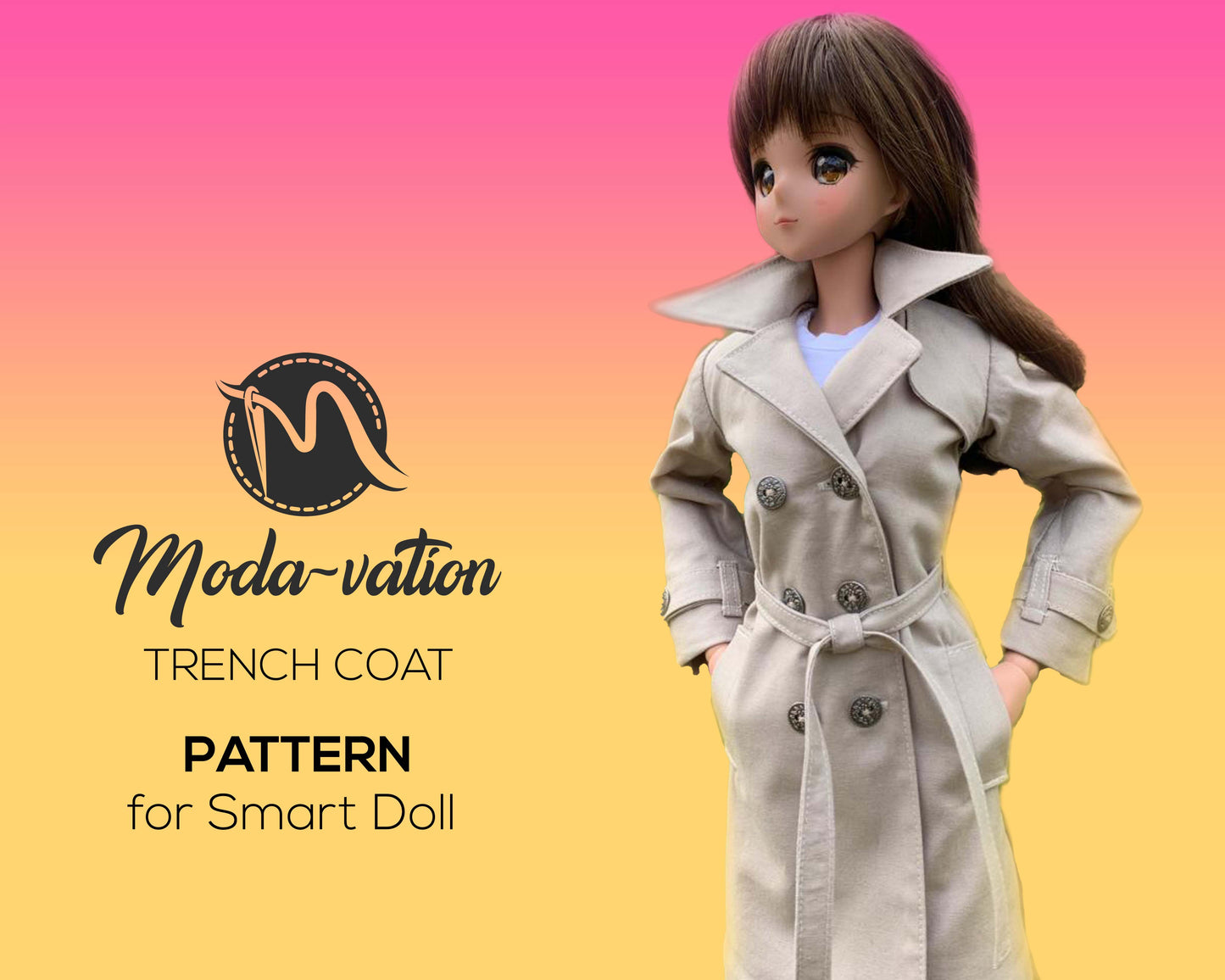 Trench Coat PATTERN ONLY for 1/3 doll. Sewing Pattern for Smart Doll, DD and Similar Sizes. Doll clothes patterns pdf. Smart Doll Clothes
