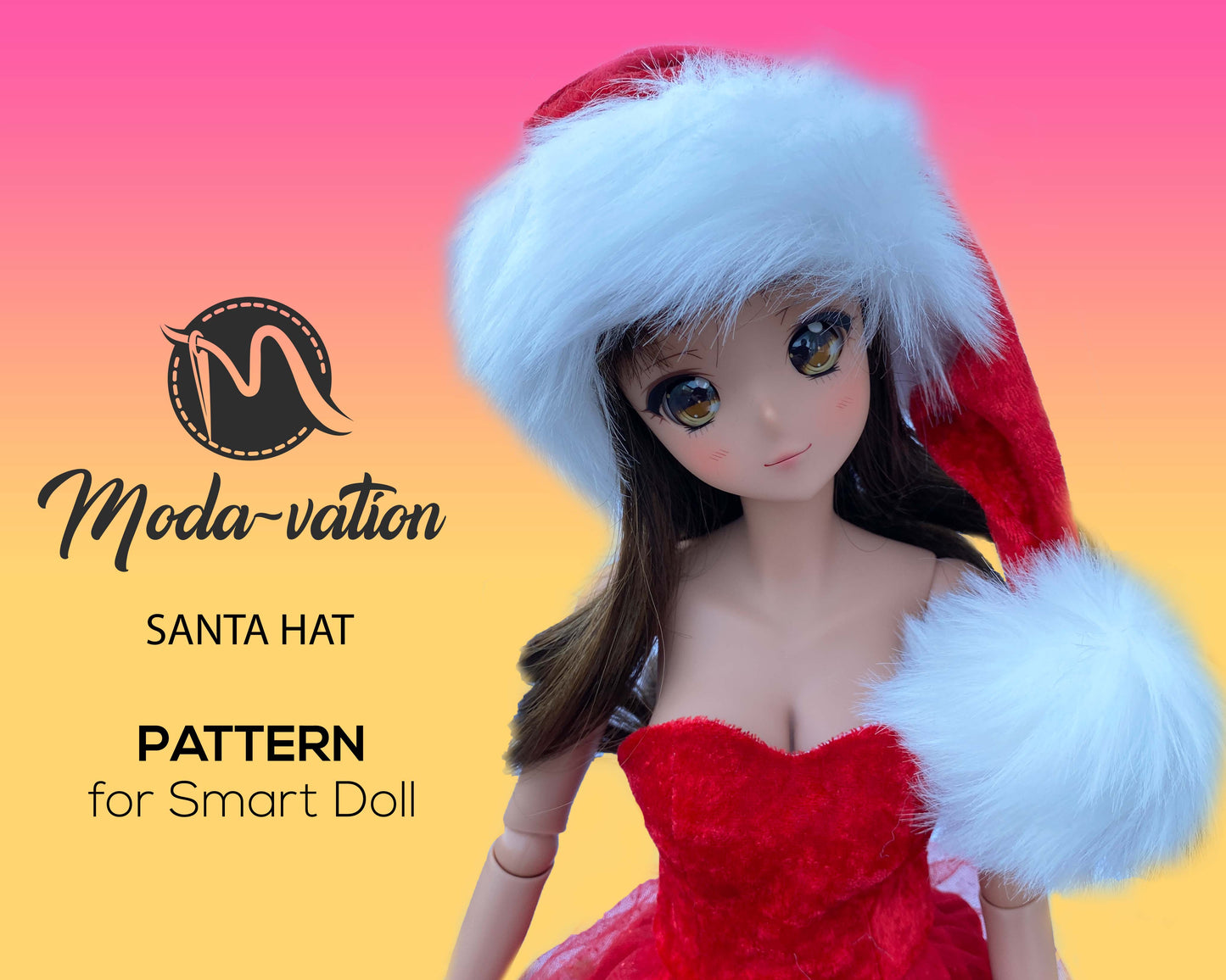 Santa Hat digital pattern for dolls. Smart Doll Clothes. Doll clothes patterns digital pdf.