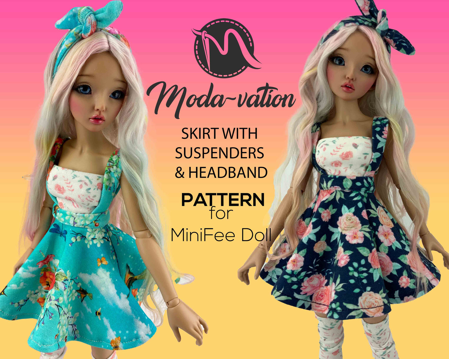 Suspender Skirt and Headband Pattern for Minifee Doll.