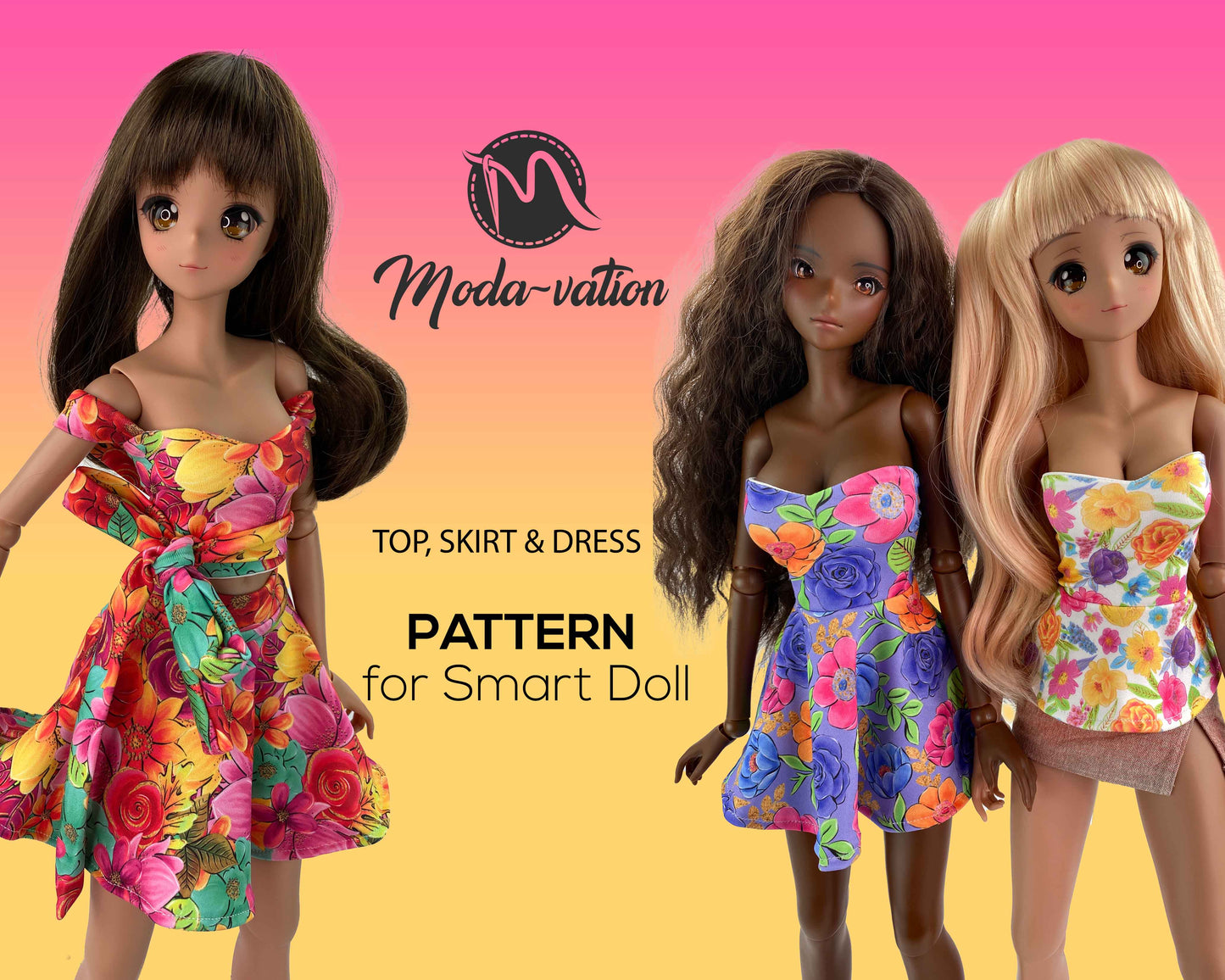 Dress and top PATTERN for Smart Doll. Step by Step tutorial. Doll clothes patterns pdf. Smart Doll Clothes