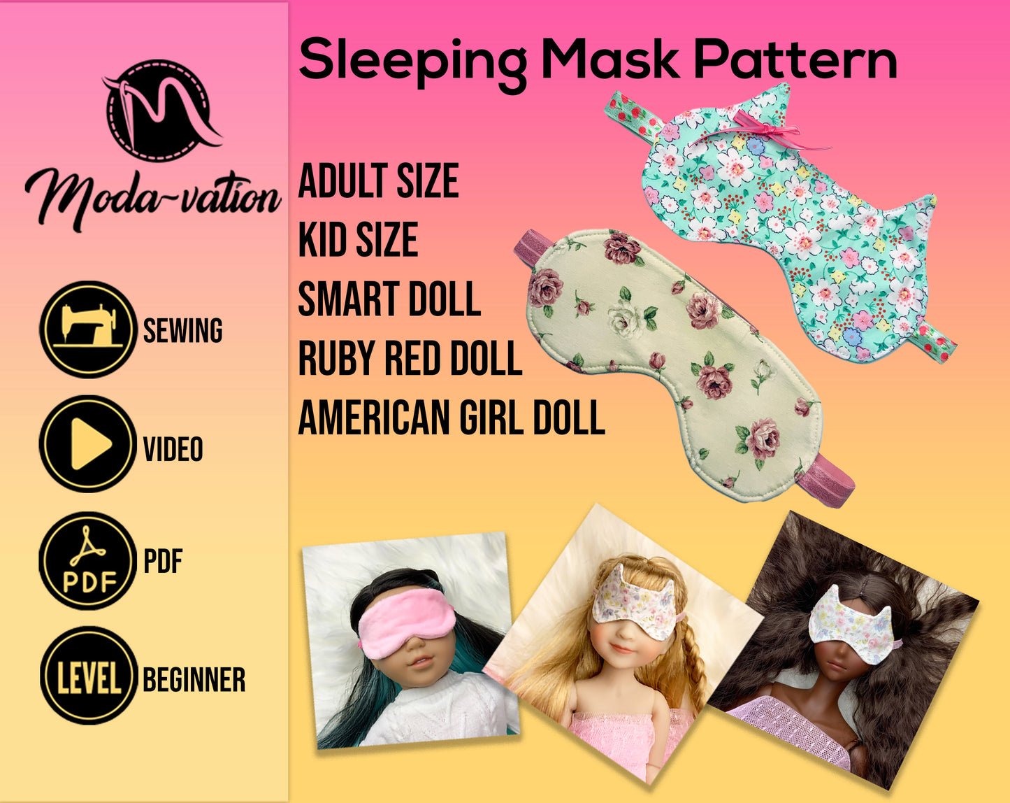 Sleeping Mask Pattern. SPA mask pattern for adults, kids and dolls. Beginner friendly. Mother-daughter project.