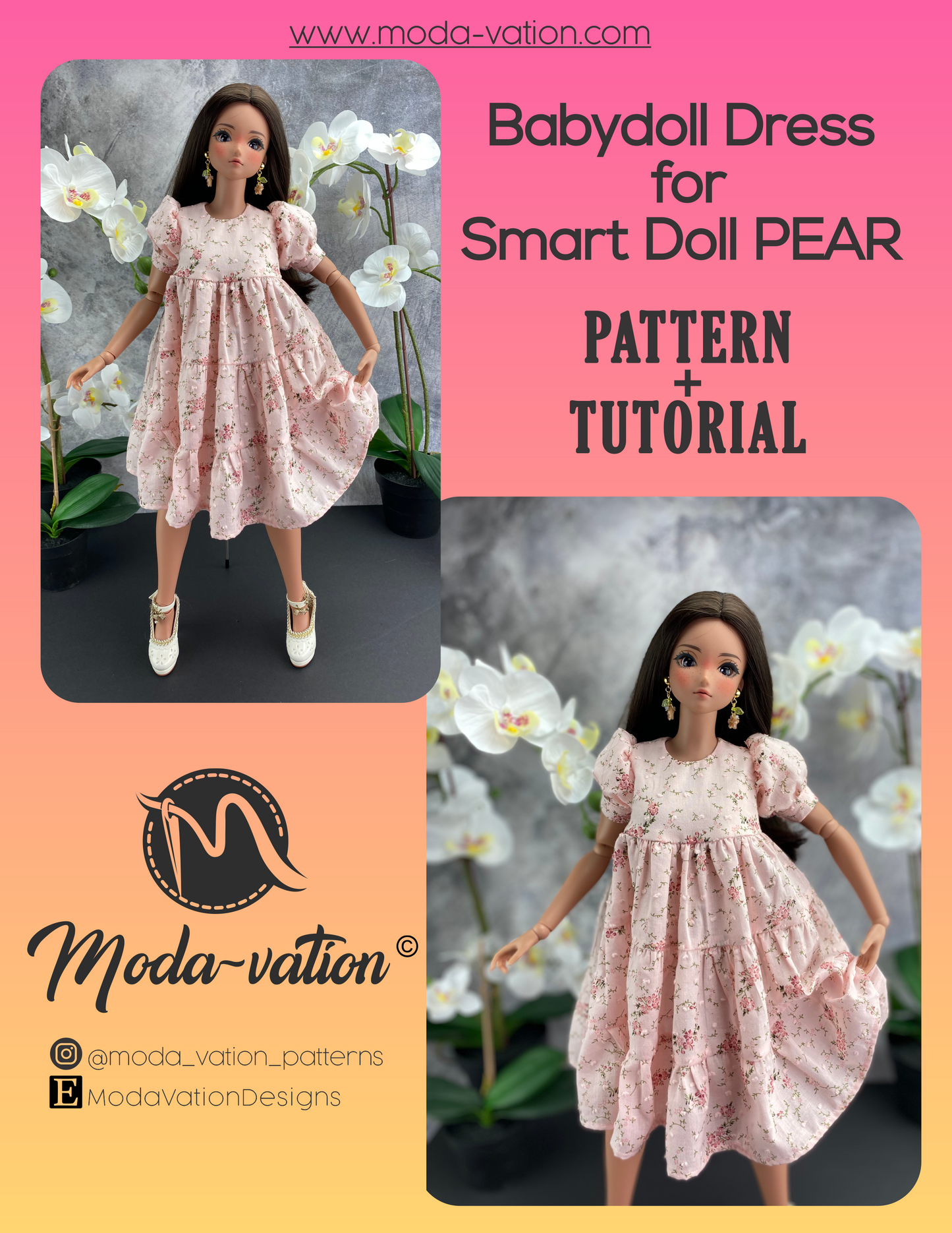 Pear Smart Doll PATTERN. Babydoll Dress Pattern for Smartdoll Pears. PDF file. Doll clothes patterns pdf. Smart Doll Pear Clothes