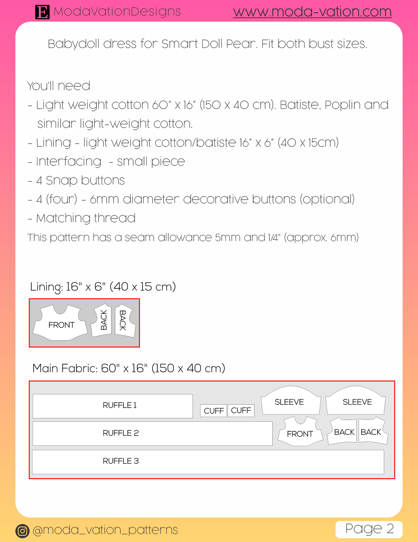 Pear Smart Doll PATTERN. Babydoll Dress Pattern for Smartdoll Pears. PDF file. Doll clothes patterns pdf. Smart Doll Pear Clothes
