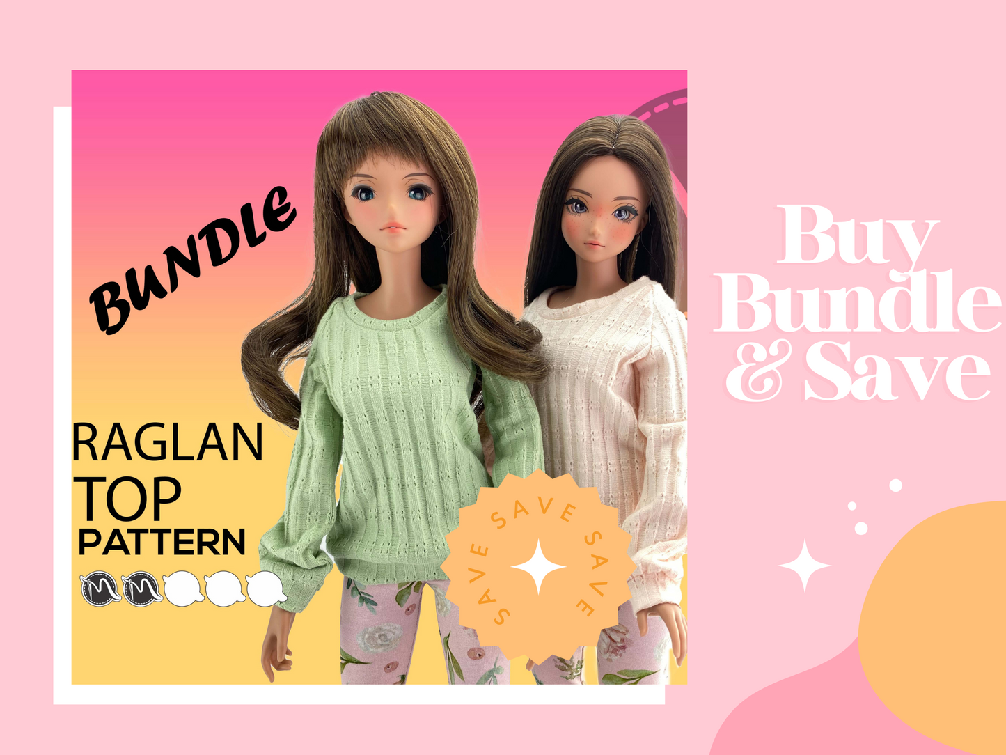 Smart Doll Pear Body PATTERN. Long Sleeve Raglan Top for Smartdoll. PDF file.