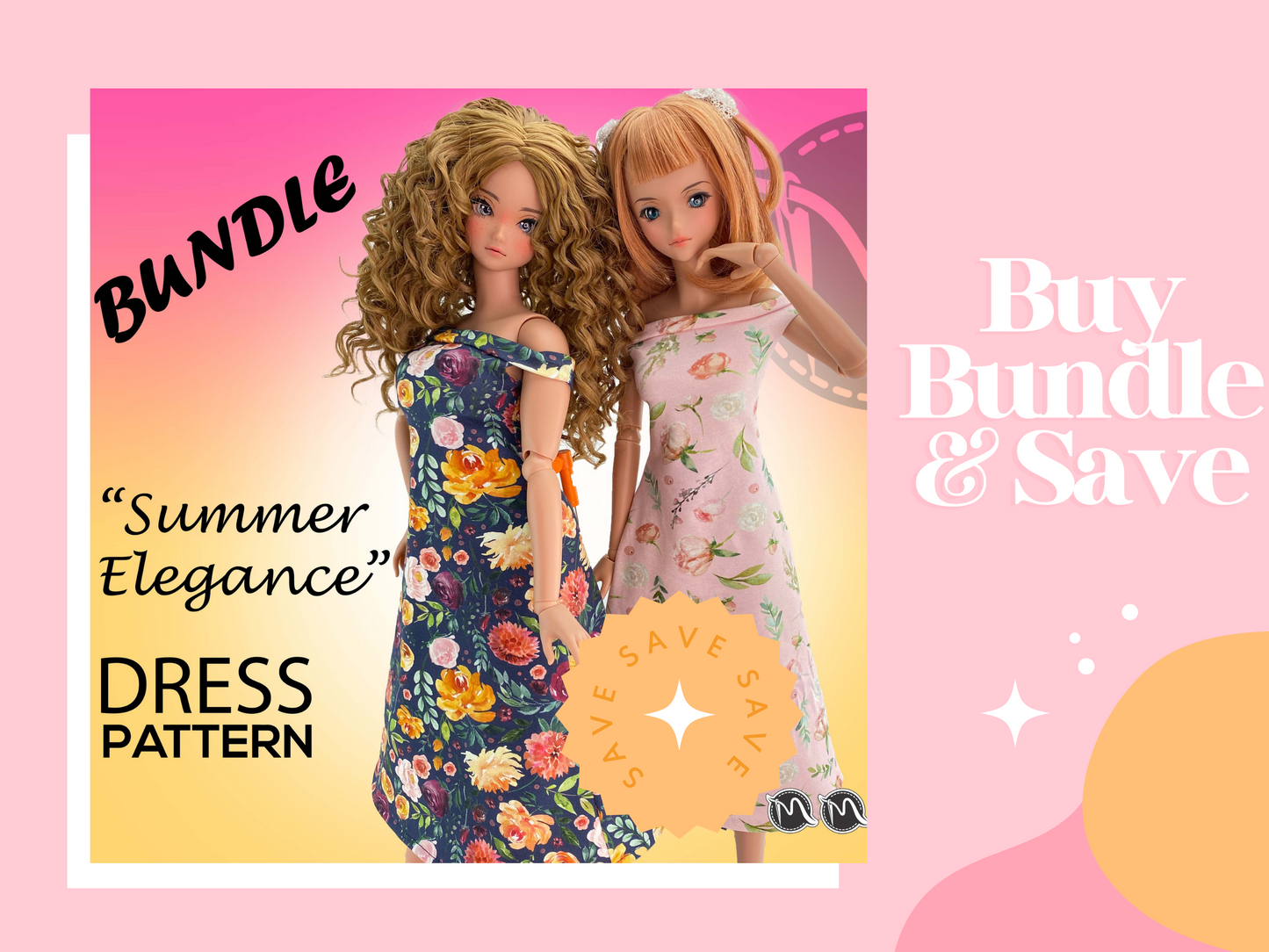 Smart Doll PATTERN Bundle. For Classic Body Smart Dolls. Summer Elegance Dress Sewing Pattern.