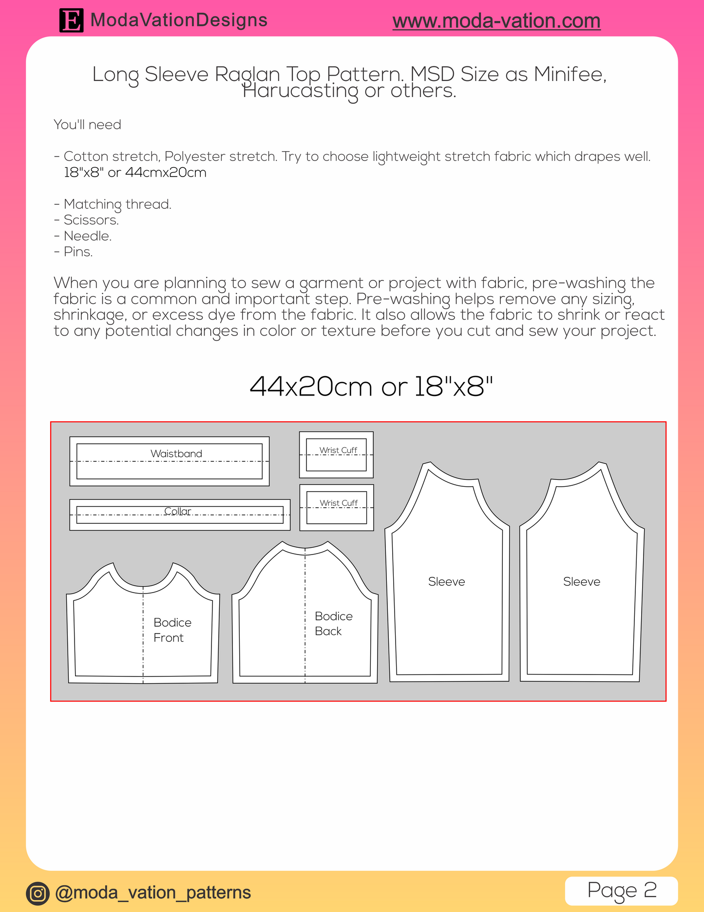 Long Sleeve Raglan Top Sewing Pattern for MSD side. Minifee, Harucasting or 1/4 BJD Doll. Step-by-Step Instructions with Pictures.