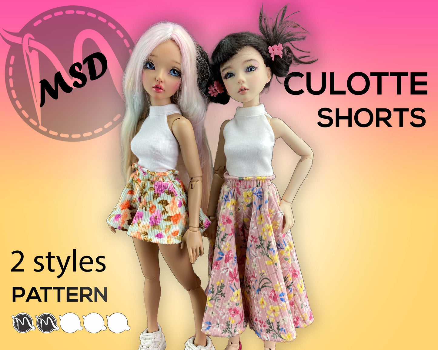 Shorts-Skirt and Culotte Short for Minifee doll. Fits other MSD bjd dolls. Harucasting, Upla dolls, and others. Doll clothes patterns PDF.