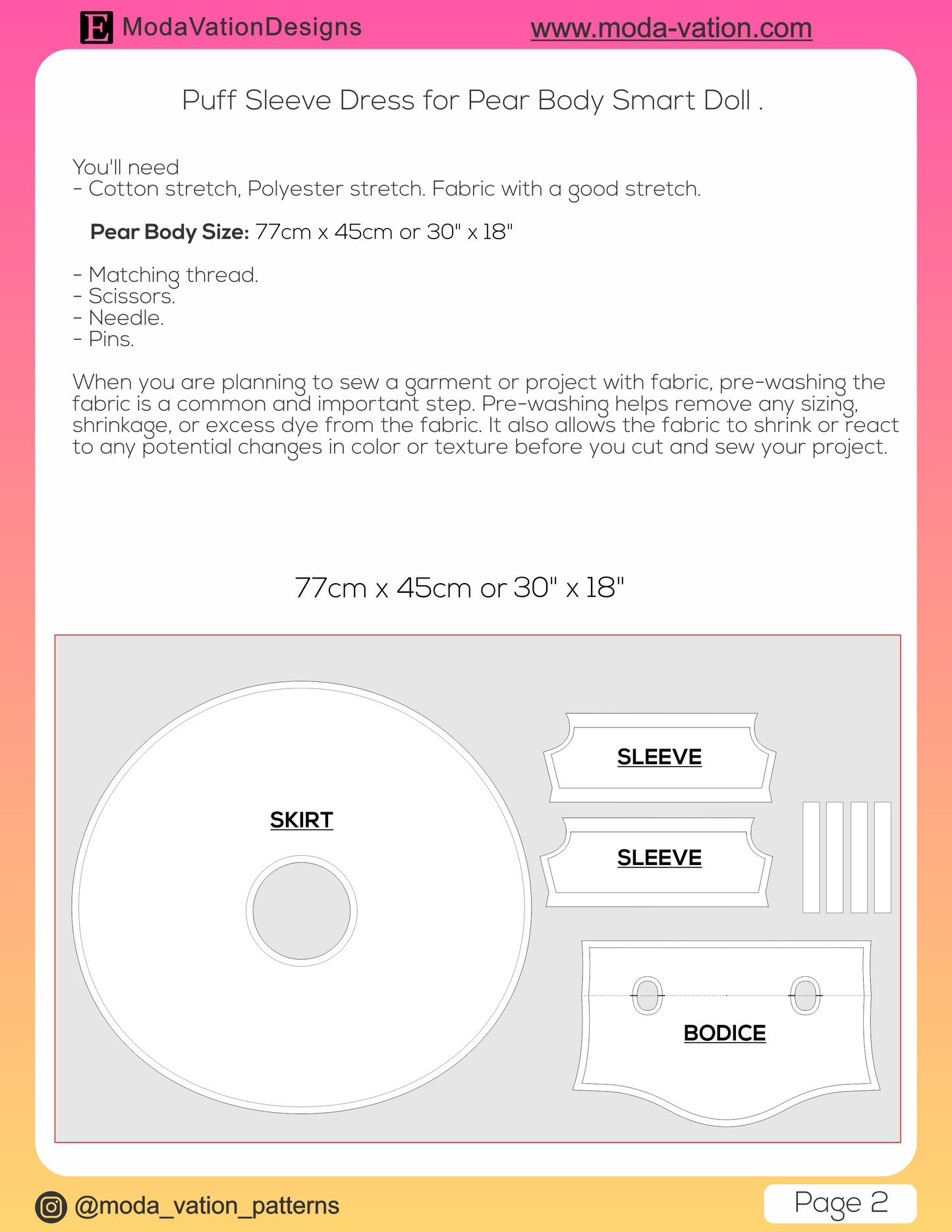 PDF Pattern: Puff Sleeve Dress for Pear Body Smart Doll | Easy Sewing Project