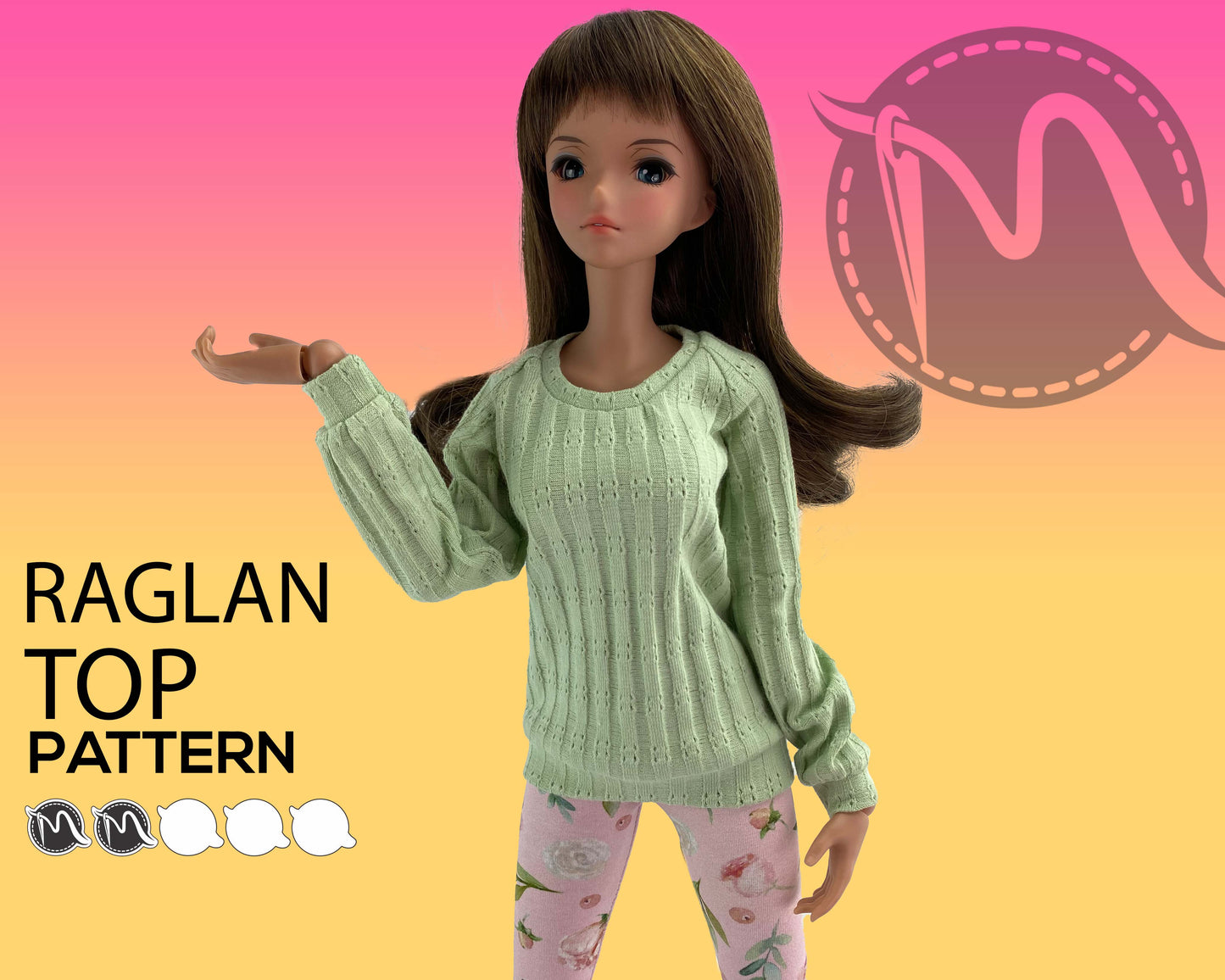 Smart Doll PATTERN Bundle. For Pear Body and Classic Body Smart Dolls. Long Sleeve Raglan Top for Smartdoll.
