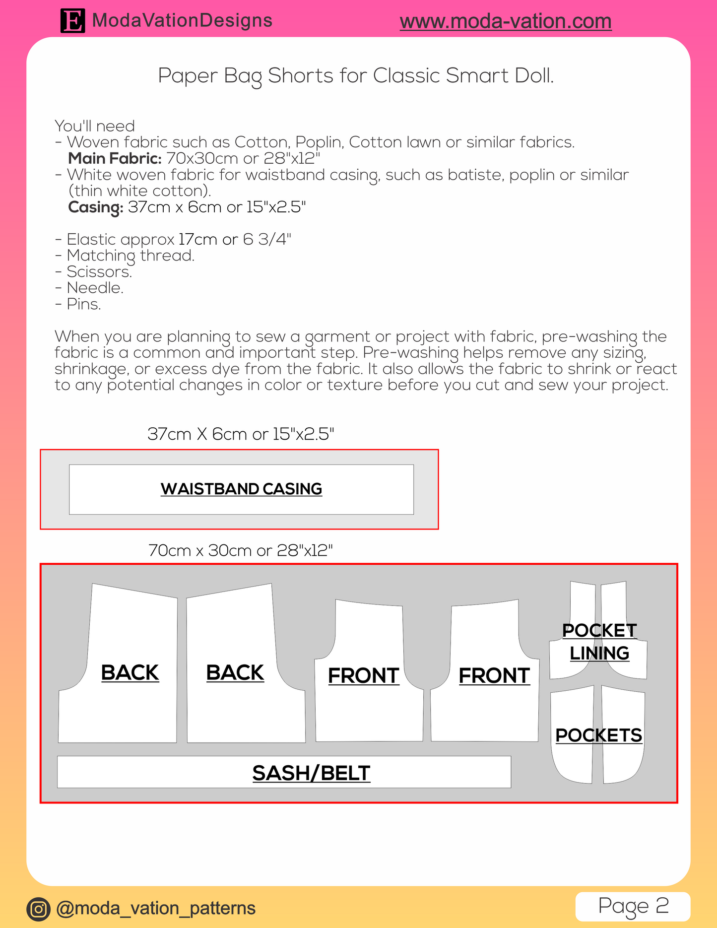 Paper Bag Shorts Pattern for Smart Doll and Dollfie Dream. Step-by-step tutorial with photo process. Doll clothes patterns PDF.