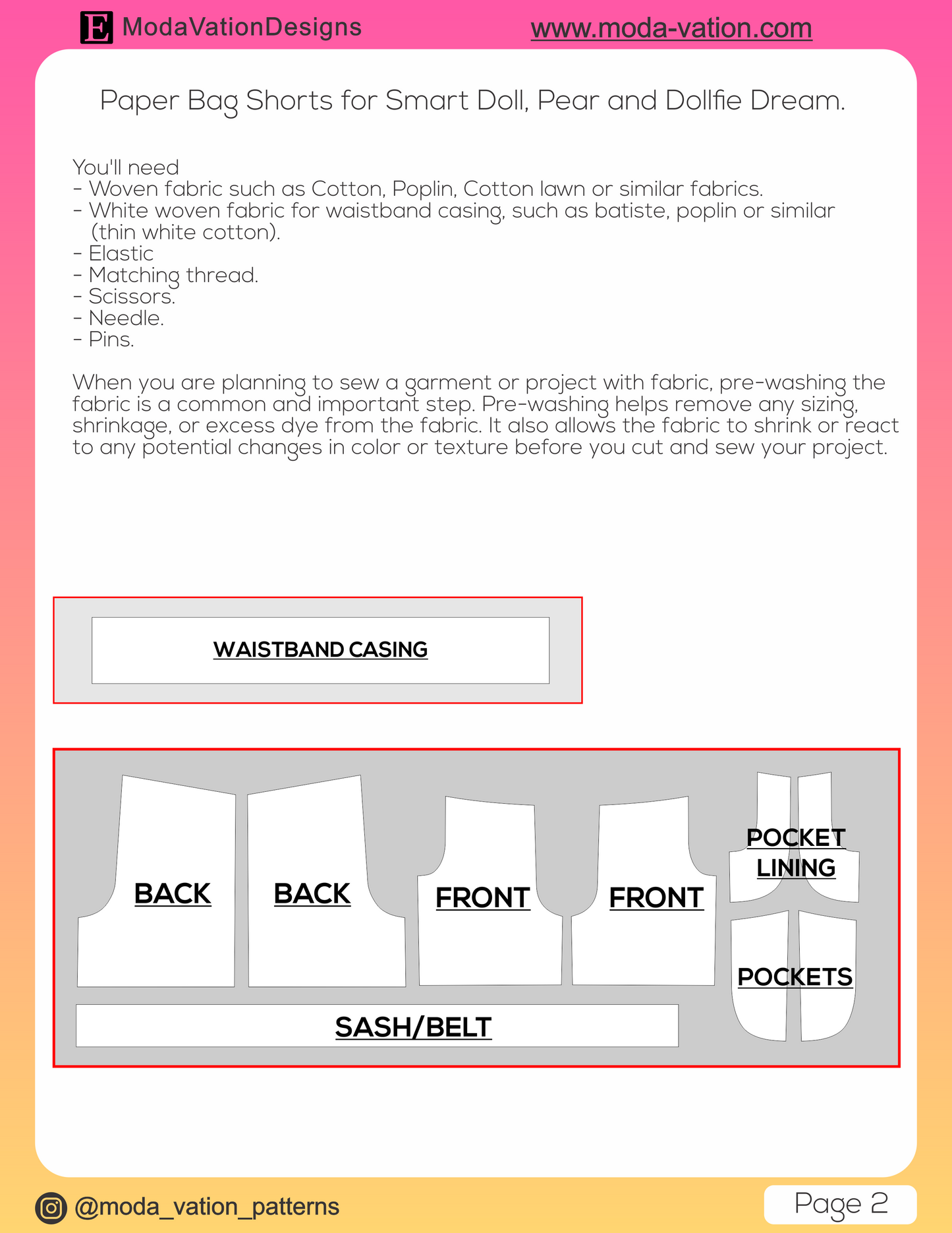 Paper Bag Shorts Bundle ONE. Sewing Pattern for Smart Doll, Pear and Dollfie Dream. Step-by-step. Doll clothes patterns PDF.