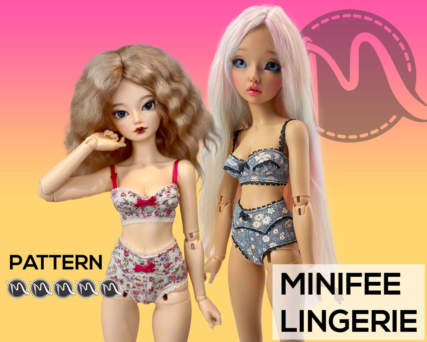 MiniFee doll lingerie set pattern with NO lining. Digital Download, Doll clothes patterns pdf, Advanced level.