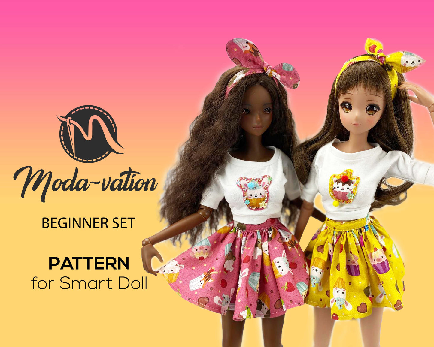 Smart Doll PATTERN for beginners. Circle skirt. gathered skirt, crop top and headbands. Doll clothes patterns pdf. Smart Doll Clothes