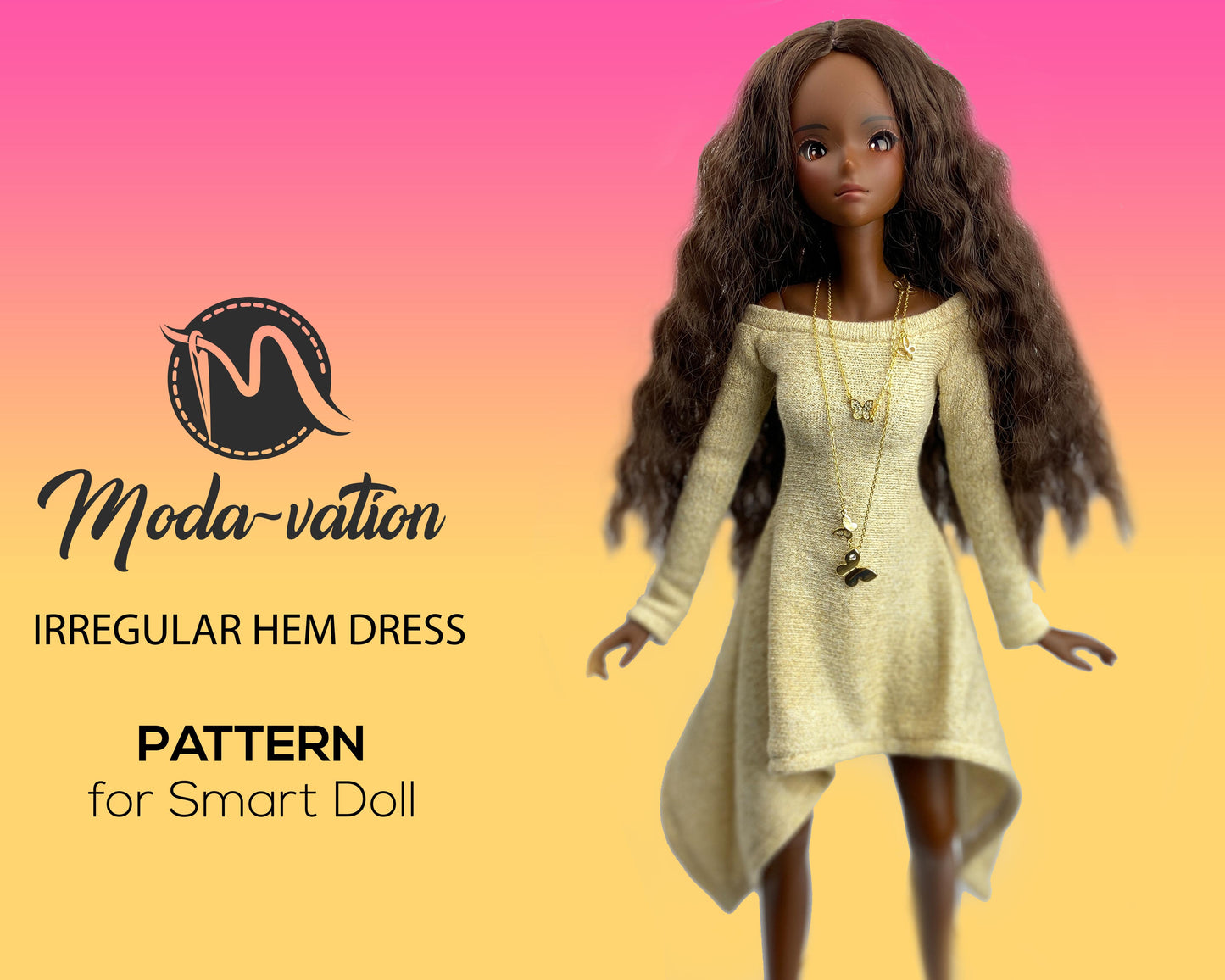 Irregular Hem Dress PATTERN for Smart Doll. Step by Step tutorial. Doll clothes patterns pdf.