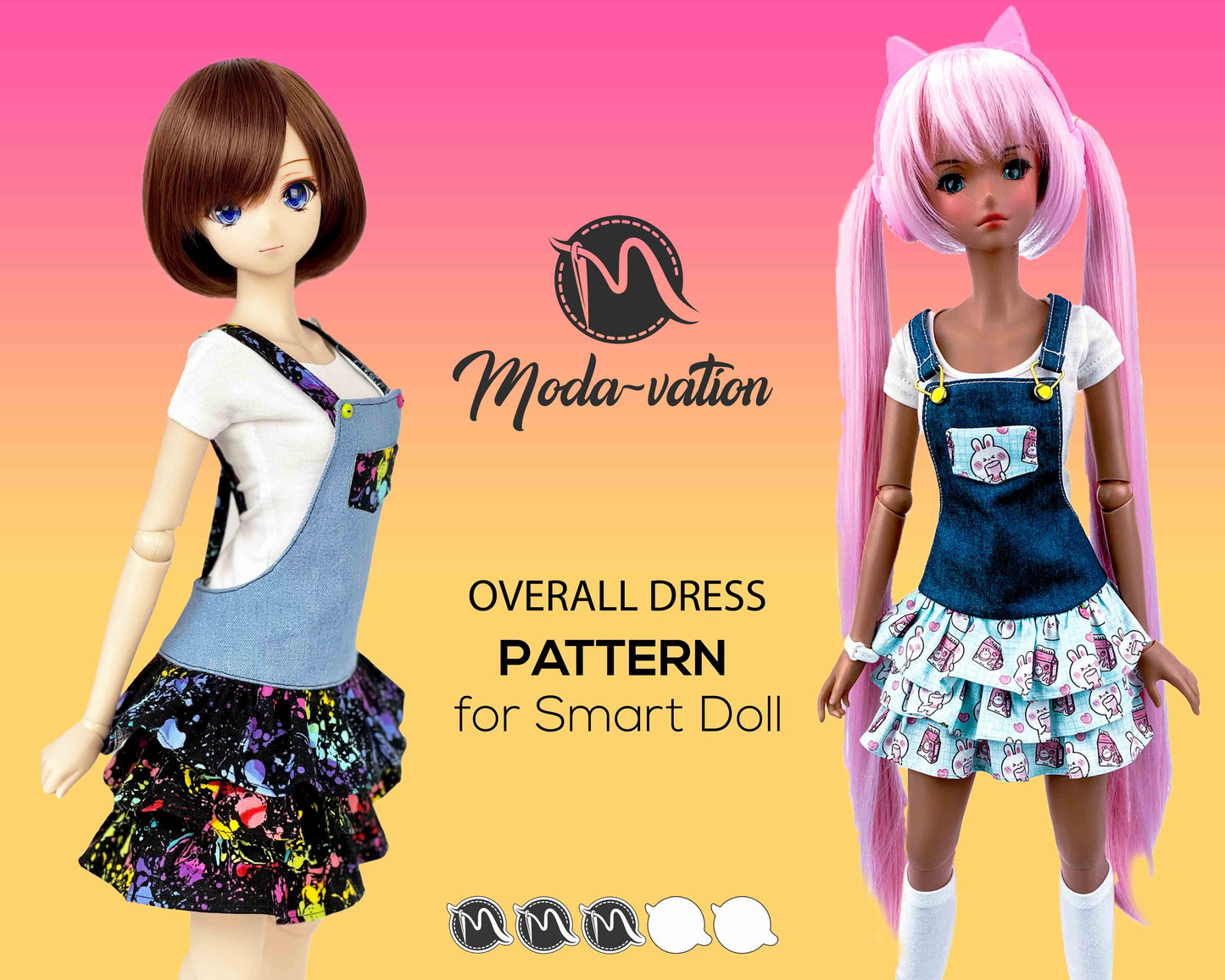 Smart Doll Pattern. Overall dungaree skirtall Sewing Pattern for SD size. Printable Pattern. Doll clothes patterns pdf