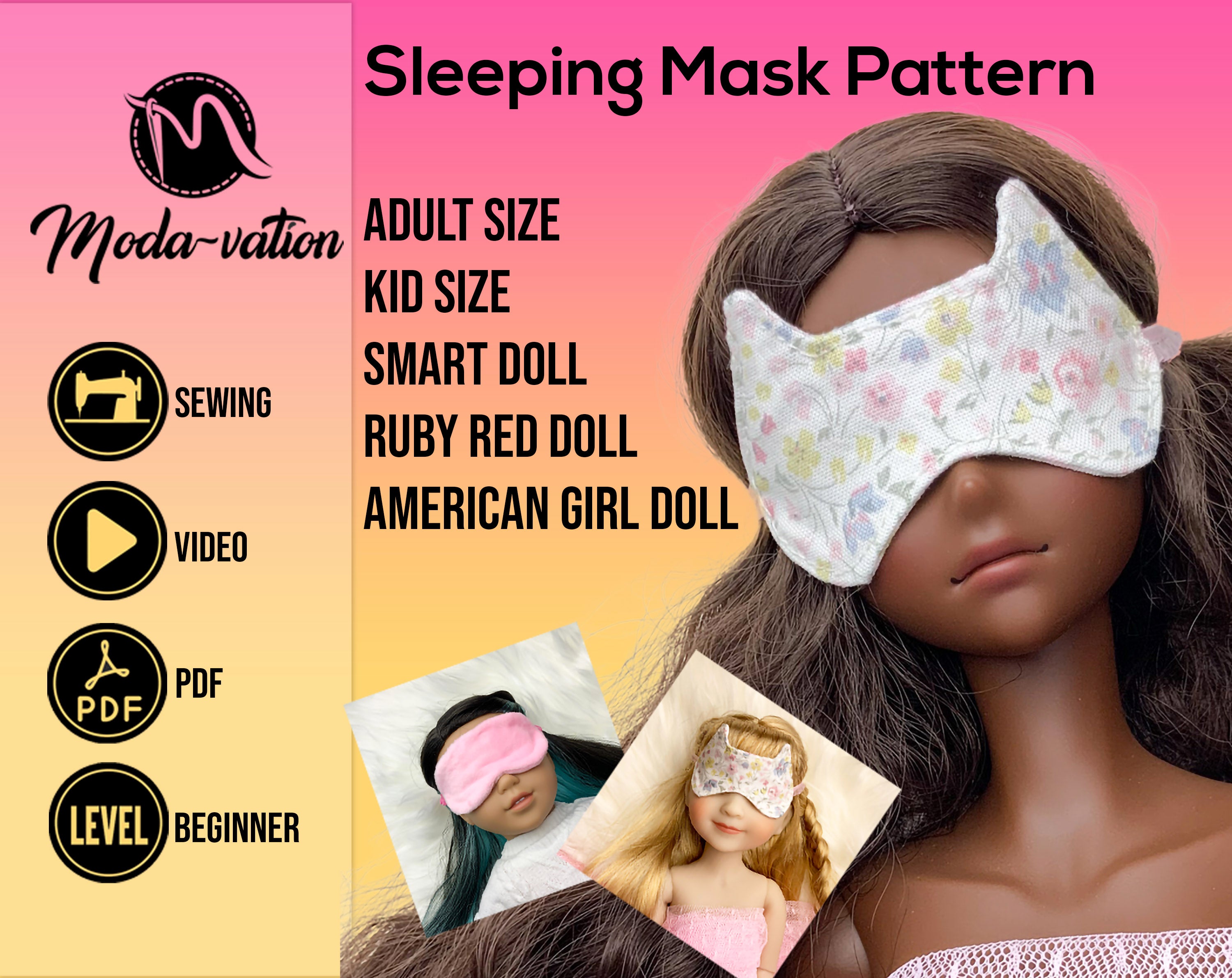 Sleeping Mask Pattern. SPA mask pattern for adults, kids and dolls. Be ...